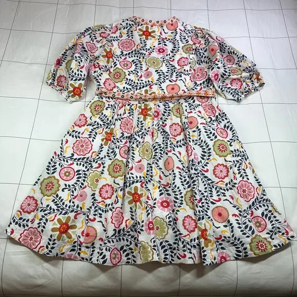 Boden Dress Womens 10 Regular Notch Neck Cotton Opulent Garden Ivory Fit Flare - Picture 4 of 14